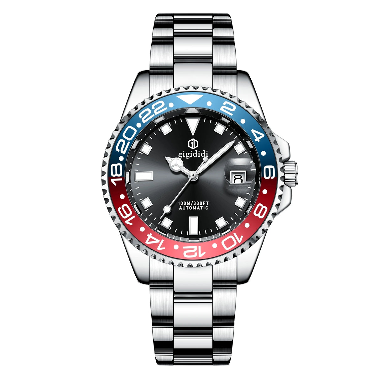 Gigididi Automatic Mechanical Watch Male American Stainless Steel Scratch Proof Waterproof Diving Watch Business Leisure Watch